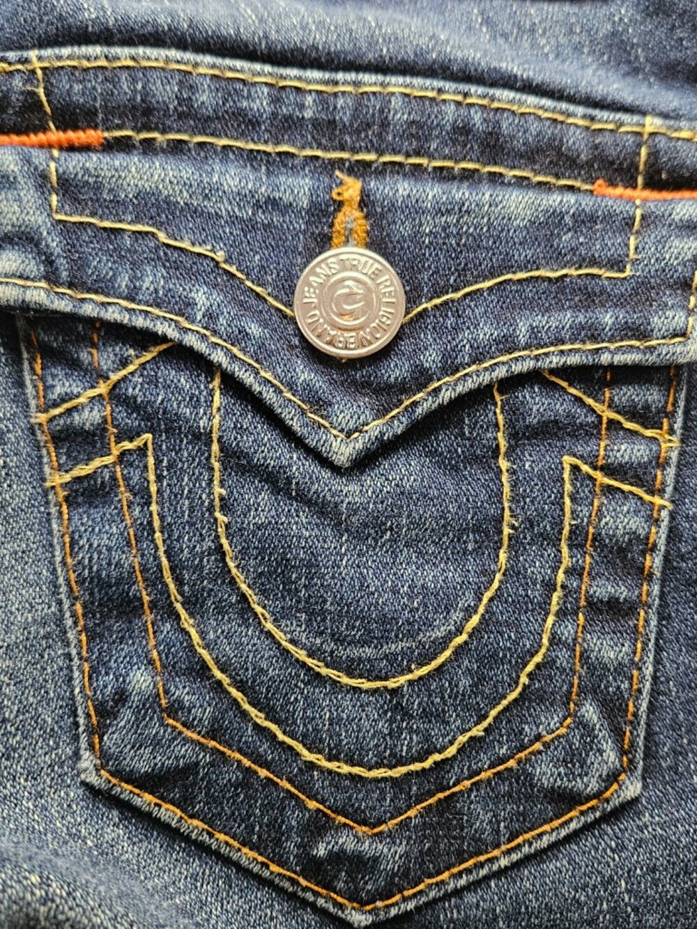 True Religion Billy Jeans Denim Made in USA Thick Stitching Flap Pockets Size 24 - Picture 11 of 11